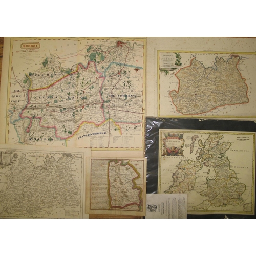 5 - [MAPS] 4 maps of Surrey (incl. Foxhound Meets by Walker, & 3 x 18th c.); Morden's 