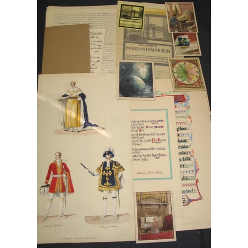 60 - A collection of original illustration watercolours, some calligraphy & manuscript material, 19th / 2... 