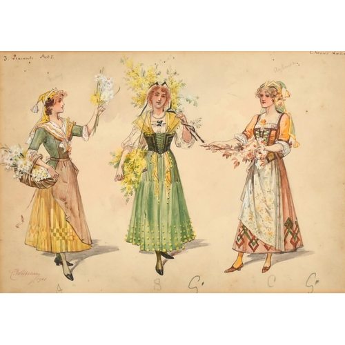 1078 - William John Charles Pitcher (1858-1925) British, a costume study for three female flower sellers, w... 