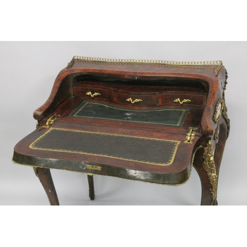 1003 - A SUPERB 19TH CENTURY LOUIS XVI STYLE KINGWOOD BUREAU with brass grill, ormolu mounts and inset with... 