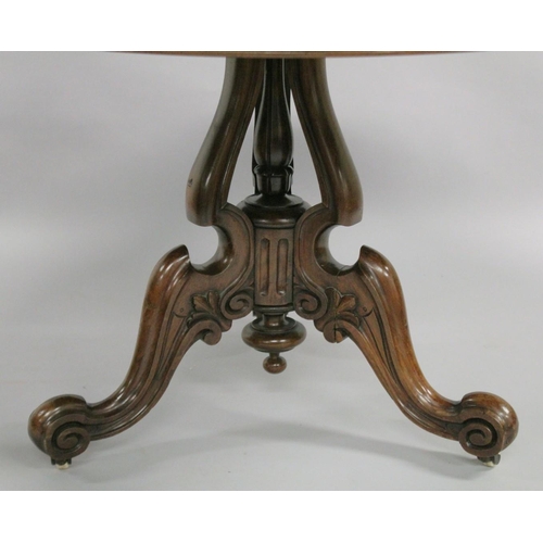 1004 - A GOOD VICTORIAN FIGURED WALNUT AND MARQUETRY CIRCULAR LOO DINING TABLE with quartered marquetry top... 