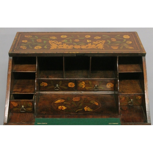 1005 - A GOOD SMALL 18TH CENTURY ENGLISH MARQUETRY BUREAU on a stand with fall front and fitted interior wi... 