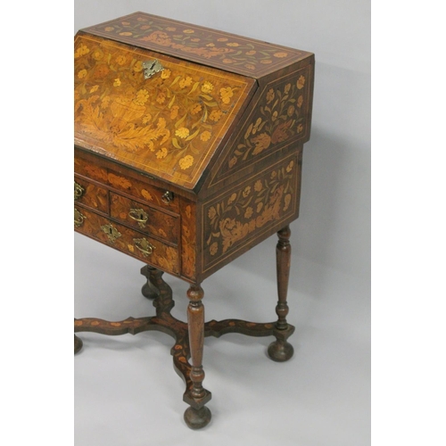 1005 - A GOOD SMALL 18TH CENTURY ENGLISH MARQUETRY BUREAU on a stand with fall front and fitted interior wi... 