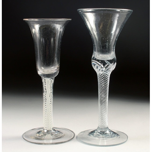 1034 - TWO 18TH CENTURY DUTCH WINE GLASSES. 6.75ins and 6.25ins high.