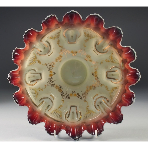 1048 - A 19TH CENTURY FRENCH OPALINE CIRCULAR DISH painted with garlands. 10.5ins diameter.