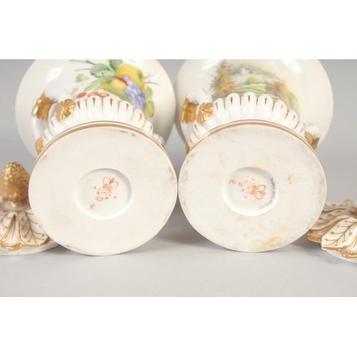 1058 - 19TH CENTURY DERBY PAIR OF POTPOURRI VASES AND COVERS each side painted with either flowers or fruit... 