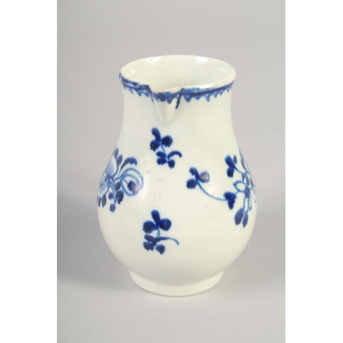 1068 - AN 18TH CENTURY LIVERPOOL JUG painted in underglaze blue with flowers with external line and loop bo... 