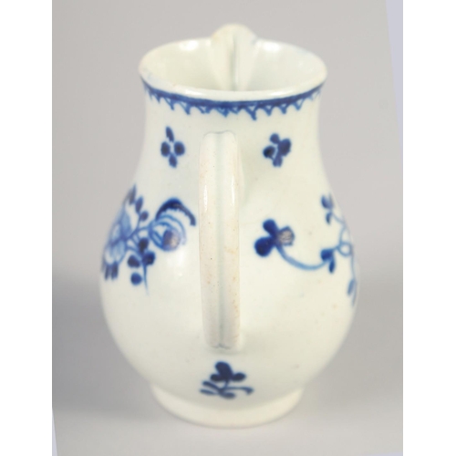 1068 - AN 18TH CENTURY LIVERPOOL JUG painted in underglaze blue with flowers with external line and loop bo... 