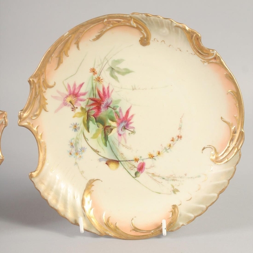 1092 - A ROYAL WORCESTER TWO BLUSH SHELL SHAPED PLATES painted in the manner of Edward Raby date 1902 & 190... 