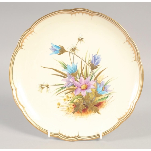 1106 - A ROYAL CROWN DERBY COMPORT painted with flowers and raised gold and platinum leaves, circa. 18810.