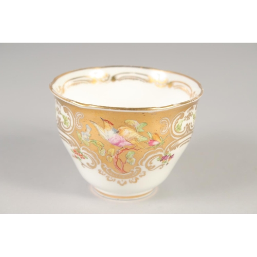 1109 - A 19TH CENTURY COALPORT GOLD GROUND CUP AND SAUCER painted with flowers and birds and a 19th century... 