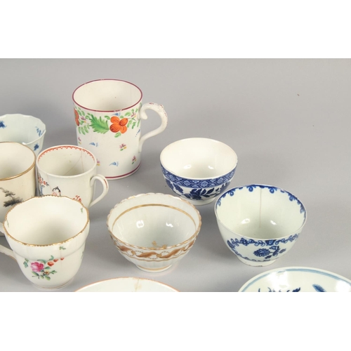 1111 - 18TH AND 19TH CENTURY PORCELAIN, TWO CHELSEA DERBY TEA WARE, TWO WORCESTER COFFEE CUPS, 10 TEA BOWLS... 