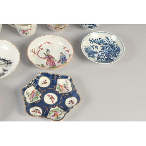 1111 - 18TH AND 19TH CENTURY PORCELAIN, TWO CHELSEA DERBY TEA WARE, TWO WORCESTER COFFEE CUPS, 10 TEA BOWLS... 