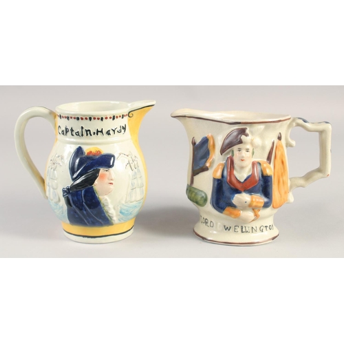 1119 - A LORD WELLINGTON & NELSON JUG. 6ins & 5.75ins high.