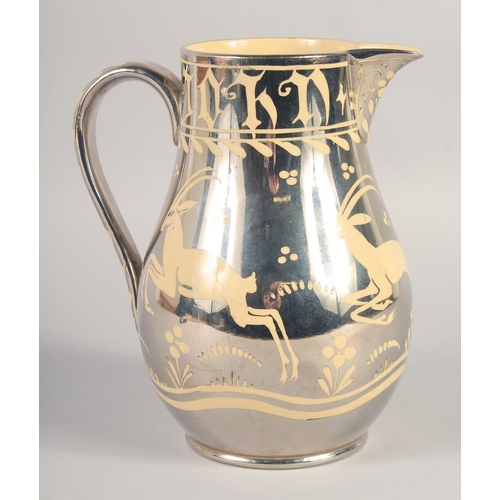 1121 - A 1926 SILVER LUSTRE ANTELOPE JUG. 7.5ins high.