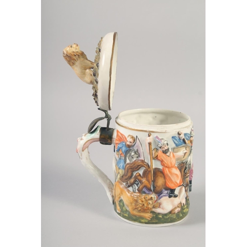 1125 - A CAPODIMONTE PORCELAIN TANKARD AND COVER.