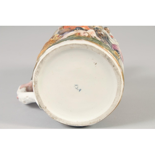 1125 - A CAPODIMONTE PORCELAIN TANKARD AND COVER.