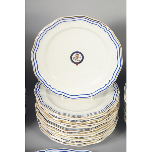 1126 - A GOOD ARMORIAL DANIEL PORCELAIN PART DINNER SERVICE with blue and gilt crest, 