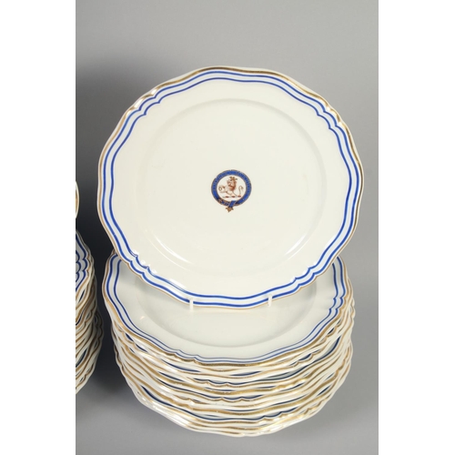 1126 - A GOOD ARMORIAL DANIEL PORCELAIN PART DINNER SERVICE with blue and gilt crest, 