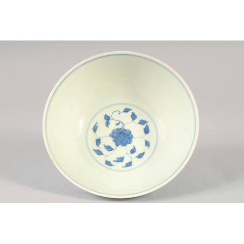 1155 - A CHINESE BLUE AND WHITE PORCELAIN BOWL with floral decoration and birds, six character mark to base... 