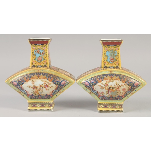 1172 - A PAIR OF CHINESE PORCELAIN FAN SHAPED VASE. 8.5ins high.