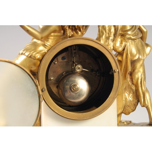 1192 - A VERY GOOD LOUIS XVI GILT BRONZE AND MARBLE CLOCK with 11mm white enamel dial with black numbers, t... 