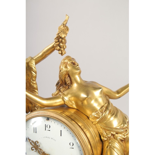 1192 - A VERY GOOD LOUIS XVI GILT BRONZE AND MARBLE CLOCK with 11mm white enamel dial with black numbers, t... 