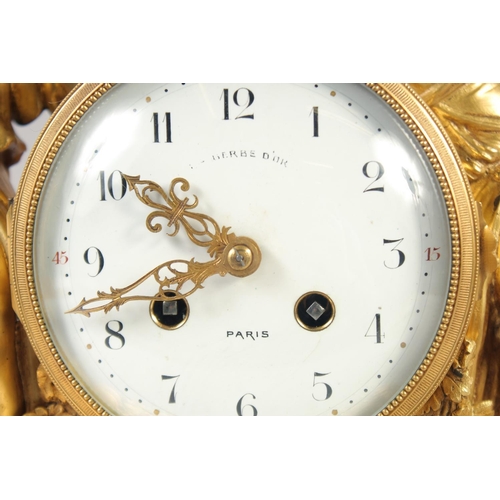 1192 - A VERY GOOD LOUIS XVI GILT BRONZE AND MARBLE CLOCK with 11mm white enamel dial with black numbers, t... 