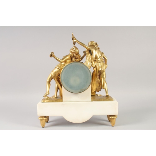 1192 - A VERY GOOD LOUIS XVI GILT BRONZE AND MARBLE CLOCK with 11mm white enamel dial with black numbers, t... 