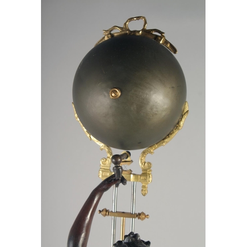 1198 - AUGUSTE MOREAU. A GOOD LARGE 19TH CENTURY FRENCH PENDULUM CLOCK formed as a young lady holding a swi... 