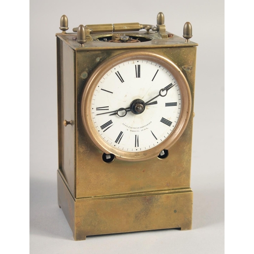 1199 - A SMALL 18TH CENTURY FRENCH BRASS CLOCK by LEON CLEMENT BOURGEOIS, a MOREZ DURA, striking on a singl... 