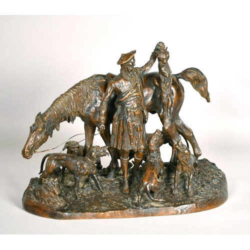 1217 - P J MENE (1810-1879) FRENCH A BRONZE FIGURE, 'CHASSE EN ECOSSE' Signed, 11ins x 14ins x 7ins.... 