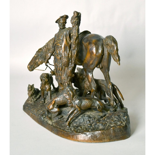 1217 - P J MENE (1810-1879) FRENCH A BRONZE FIGURE, 'CHASSE EN ECOSSE' Signed, 11ins x 14ins x 7ins.... 