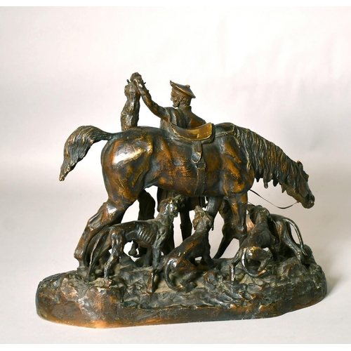 1217 - P J MENE (1810-1879) FRENCH A BRONZE FIGURE, 'CHASSE EN ECOSSE' Signed, 11ins x 14ins x 7ins.... 