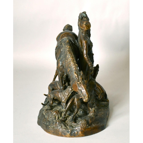 1217 - P J MENE (1810-1879) FRENCH A BRONZE FIGURE, 'CHASSE EN ECOSSE' Signed, 11ins x 14ins x 7ins.... 