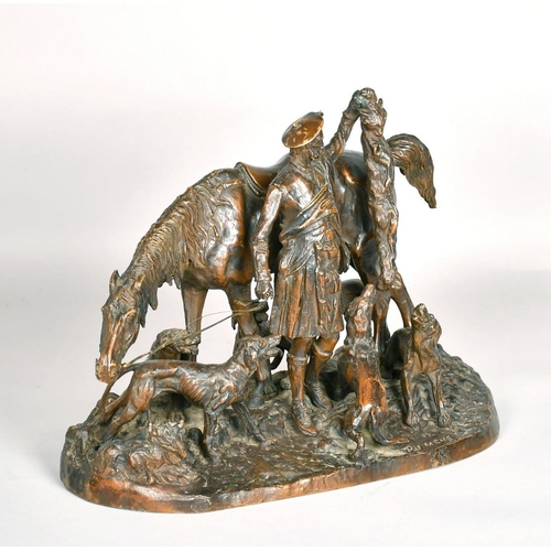 1217 - P J MENE (1810-1879) FRENCH A BRONZE FIGURE, 'CHASSE EN ECOSSE' Signed, 11ins x 14ins x 7ins.... 