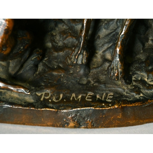 1217 - P J MENE (1810-1879) FRENCH A BRONZE FIGURE, 'CHASSE EN ECOSSE' Signed, 11ins x 14ins x 7ins.... 