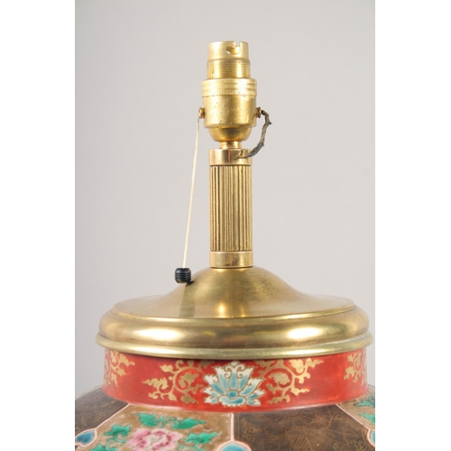 1235 - A GOOD MID 20TH CENTURY KUTANI PORCELAIN LAMP painted with birds with ormolu base. 16ins high.