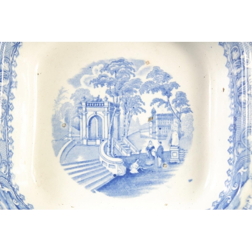 1237 - A BLUE AND WHITE SQUARE PORCELAIN TUREEN AND COVER. and a small pair of blue and white vases.