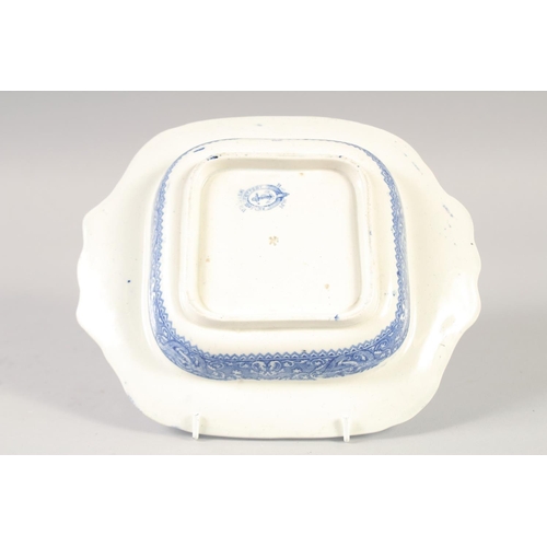 1237 - A BLUE AND WHITE SQUARE PORCELAIN TUREEN AND COVER. and a small pair of blue and white vases.