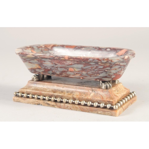 1241 - A GOOD SMALL GRAND TOUR MARBLE BATH, on a brass bound marble base. 6.5ins long,