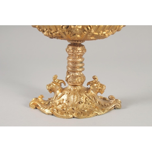 1285 - A GOOD GILT BRONZE CUPID PEDESTAL SALT.