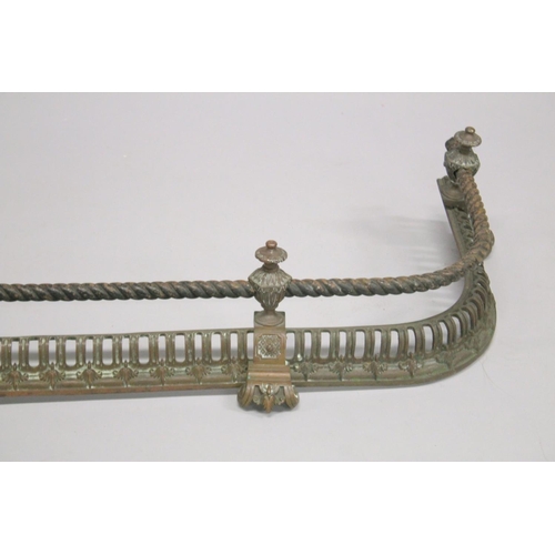 1326 - A 19TH CENTURY BRASS PIERCED FENDER with rope work. 4ft 3ins long 1ft 2ins deep.