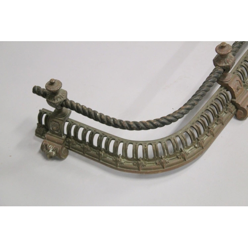 1326 - A 19TH CENTURY BRASS PIERCED FENDER with rope work. 4ft 3ins long 1ft 2ins deep.