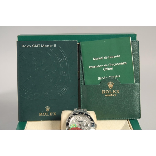 1350 - A ROLEX GMT MASTER II GENTLEMAN'S WATCH with diamond face and bracelet. Boxed in an outer cream box.