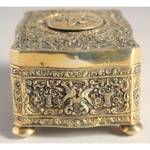 1355 - A SUPERB 19TH CENTURY GERMAN SILVER.925 SINGING BIRD BOX, the case decorated with scrolls and cupids... 