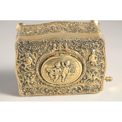 1355 - A SUPERB 19TH CENTURY GERMAN SILVER.925 SINGING BIRD BOX, the case decorated with scrolls and cupids... 