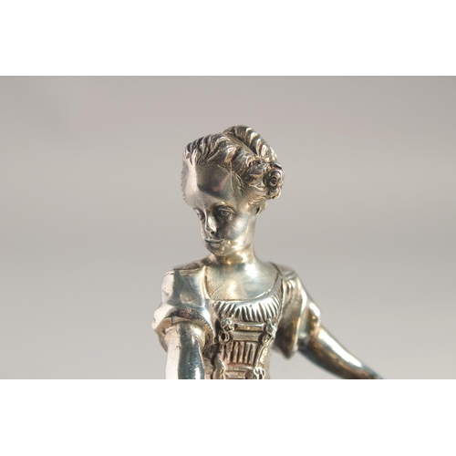 1370 - A PAIR OF SILVER PLATED YOUNG BOY AND GIRL SALTS both carrying baskets. 5.5ins high.