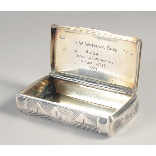 1377 - A SILVER NIELLO SNUFF BOX, boats and buildings, 3ins long and a 19th CENTURY SWEDISH SNUFF BOX, 3.25... 