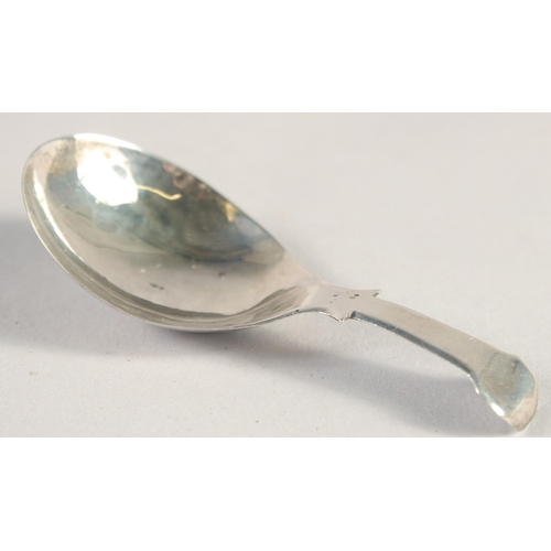 1381 - A SMALL ART NOUVEAU SILVER EGG CUP on three claw feet, blue enamel spoon. George III silver caddy sp... 